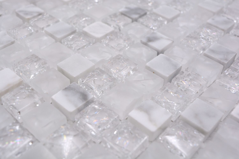 Échantillon manuel Carreau de mosaïque Translucide blanc Mosaïque de verre Crystal pierre blanche MOS92-0102_m