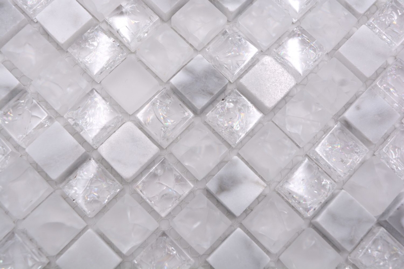 Échantillon manuel Carreau de mosaïque Translucide blanc Mosaïque de verre Crystal pierre blanche MOS92-0102_m