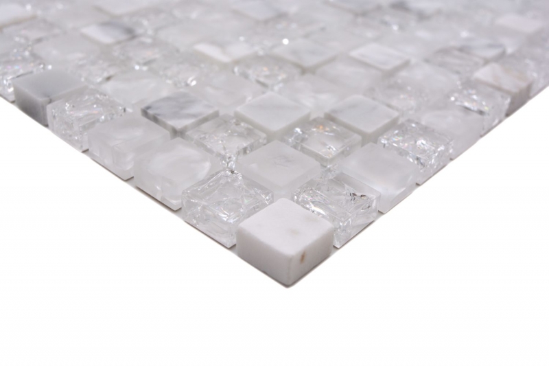 Échantillon manuel Carreau de mosaïque Translucide blanc Mosaïque de verre Crystal pierre blanche MOS92-0102_m