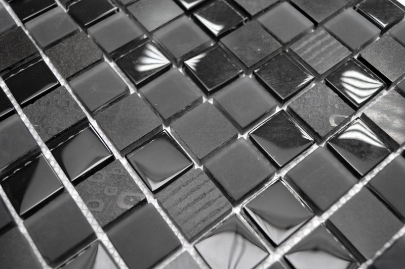 Échantillon manuel Carreau de mosaïque Translucide gris foncé noir Mosaïque de verre Crystal Pierre Relief gris foncé noir MOS83-HQ29_m
