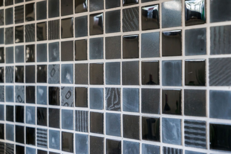 Échantillon manuel Carreau de mosaïque Translucide gris foncé noir Mosaïque de verre Crystal Pierre Relief gris foncé noir MOS83-HQ29_m