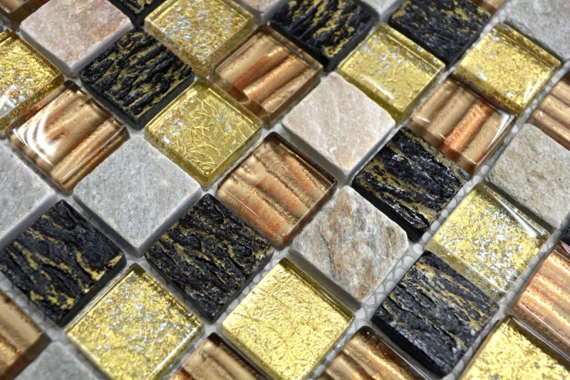 Échantillon manuel Carreau de mosaïque Translucide or brun Mosaïque de verre Crystal pierre or brun structure MOS83-CR17_m