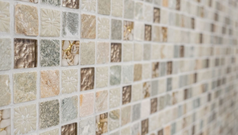 Échantillon manuel Carreau de mosaïque Translucide or beige Mosaïque de verre Crystal pierre or beige structure MOS83-CR27_m