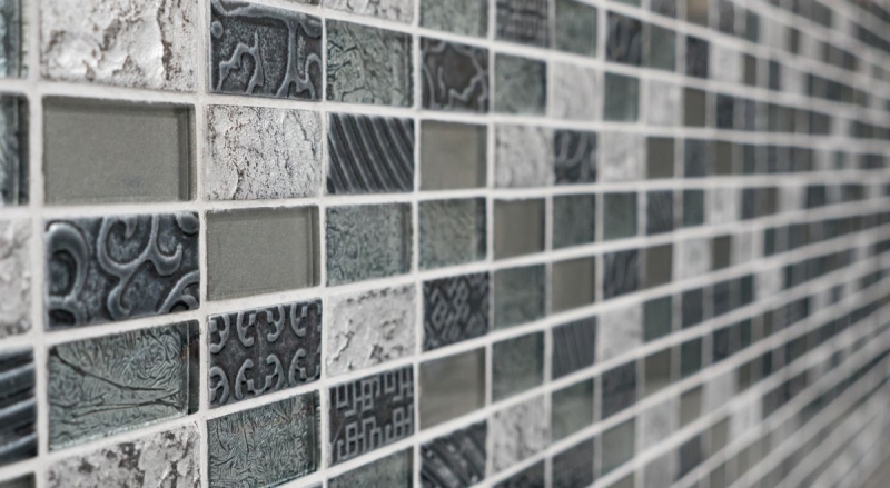Motif manuel Carreau de mosaïque Translucide argenté Rectangle Mosaïque de verre Crystal Pierre rétro argenté MOS83-CRS2_m