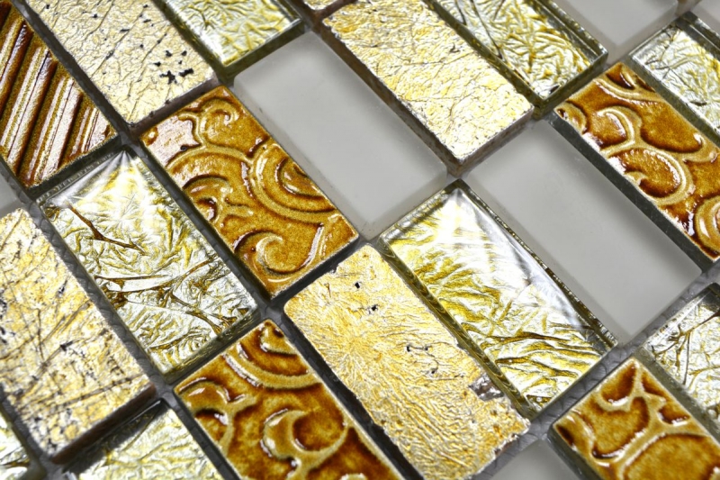 Motif manuel Carreau de mosaïque Translucide or Rectangle Mosaïque de verre Crystal Pierre Retro or MOS83-CRS4_m