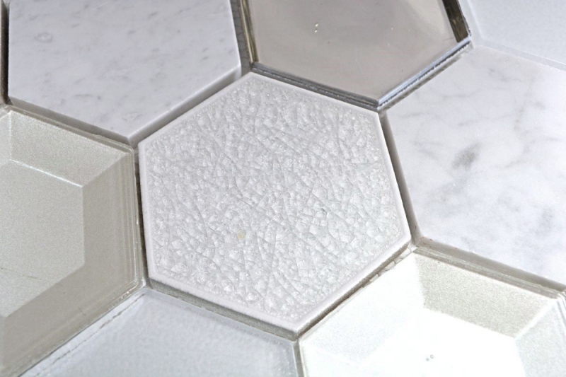 Motif manuel Carreau de mosaïque Translucide blanc Hexagone Mosaïque de verre Crystal Pierre 3D blanc MOS11E-66_m