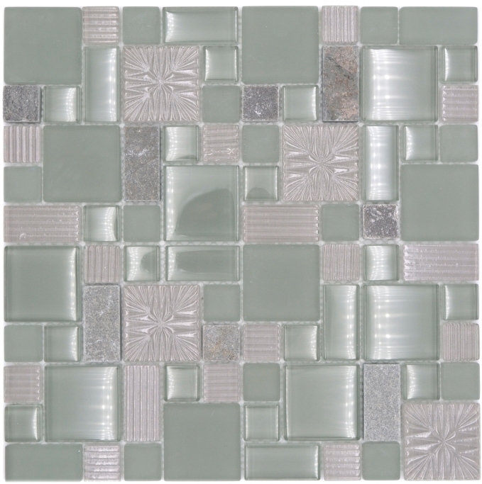 Échantillon manuel Carreau de mosaïque Translucide gris Combinaison de mosaïque de verre Crystal pierre claire grise mate MOS88-MC669_m