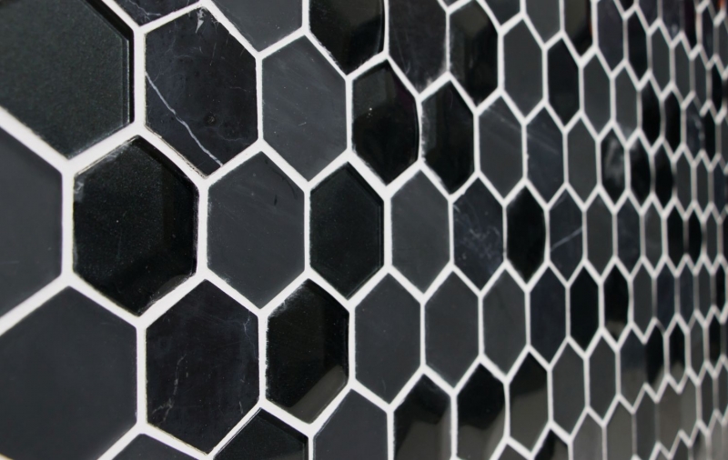 Motif manuel Carreau de mosaïque Translucide noir Hexagon Mosaïque de verre Crystal Pierre 3D noir MOS11D-33_m