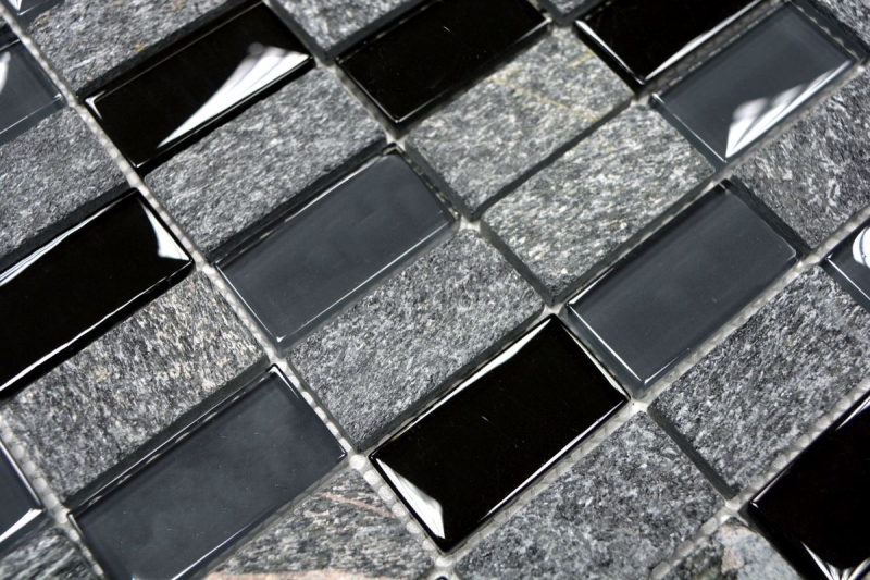 Échantillon manuel Carreau de mosaïque Translucide gris noir Rectangle Mosaïque de verre Crystal Pierre grise noire MOS87-1303_m