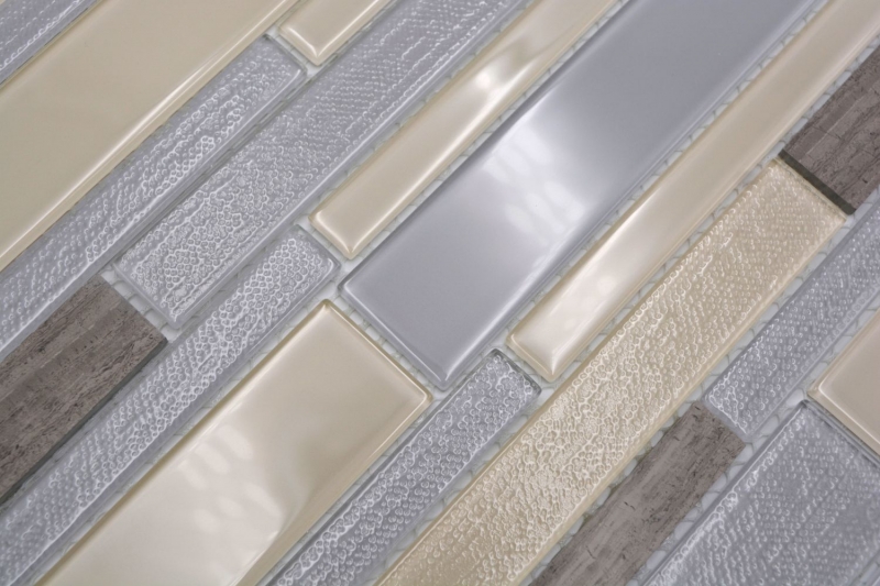 Échantillon manuel Carreau de mosaïque Translucide beige gris Composite Mosaïque de verre Crystal Pierre beige gris MOS67-GV24_m