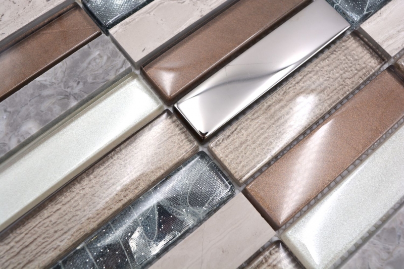 Motif manuel Carreau de mosaïque translucide brun clair argent gris rectangle Mosaïque de verre Crystal pierre brun clair MOS87-68X_m