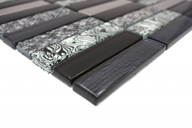 Motif manuel Carreau de mosaïque Translucide argenté gris noir Rectangle Mosaïque de verre Crystal Pierre noire MOS87-88X_m