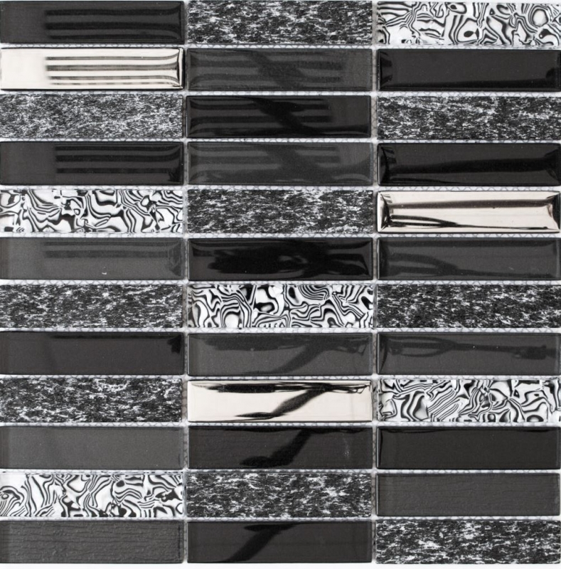 Motif manuel Carreau de mosaïque Translucide argenté gris noir Rectangle Mosaïque de verre Crystal Pierre noire MOS87-88X_m