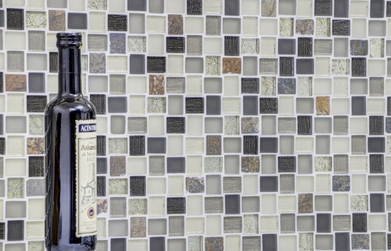 Motif manuel Carreau de mosaïque Translucide blanc gris rouille Rectangle Mosaïque de verre Crystal pierre rustique MOS82-0102_m