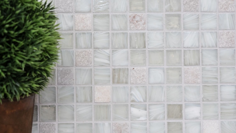 Échantillon manuel Carreau de mosaïque Translucide blanc Mosaïque de verre Crystal Pierre Cream blanc MOS94-2503_m