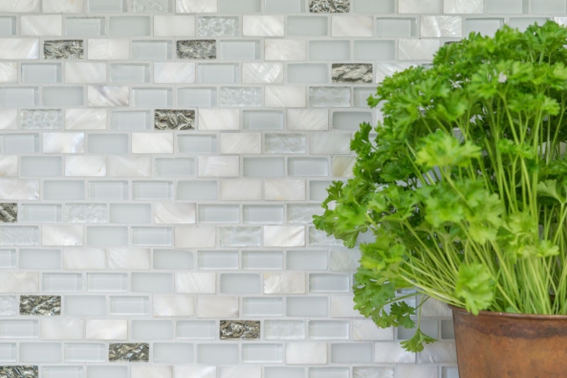 Motif manuel Carreau de mosaïque Translucide blanc Brick Mosaïque de verre Crystal Pierre coquillage blanc MOS87-B01S_m