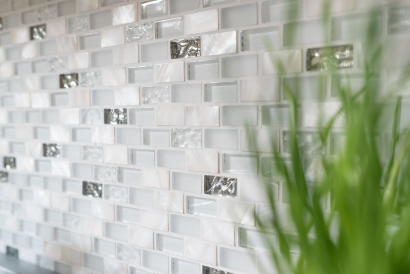 Motif manuel Carreau de mosaïque Translucide blanc Brick Mosaïque de verre Crystal Pierre coquillage blanc MOS87-B01S_m