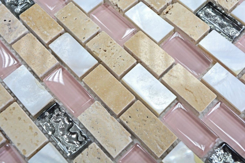 Motif manuel Carreau de mosaïque Translucide beige Brick Mosaïque de verre Crystal Pierre coquillage beige MOS87-B05S_m