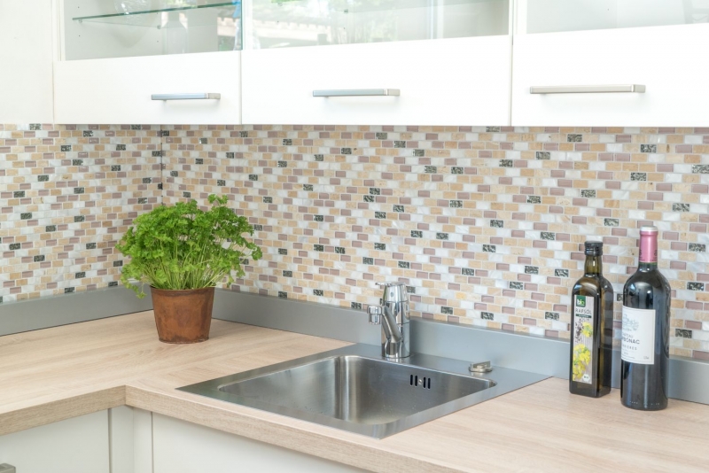Motif manuel Carreau de mosaïque Translucide beige Brick Mosaïque de verre Crystal Pierre coquillage beige MOS87-B05S_m