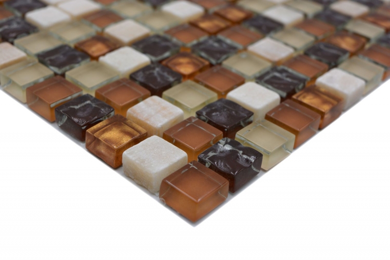 Échantillon manuel Carreau de mosaïque Translucide beige marron Mosaïque de verre Crystal Pierre beige marron MOS92-1206_m
