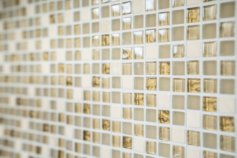 Échantillon manuel Carreau de mosaïque Translucide blanc or Mosaïque de verre Crystal pierre blanc mat or MOS92-1201_m