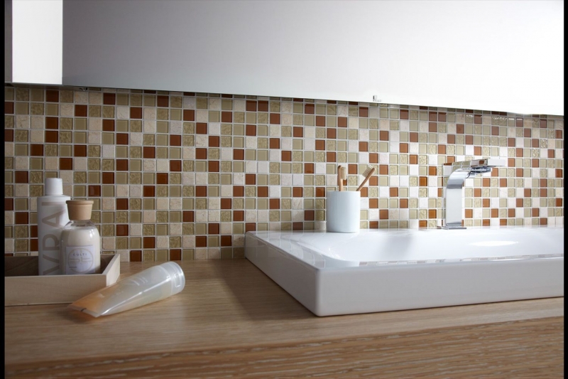 Échantillon manuel Carreau de mosaïque Translucide beige Mosaïque de verre Crystal Pierre beige MOS62-1204-GN_m