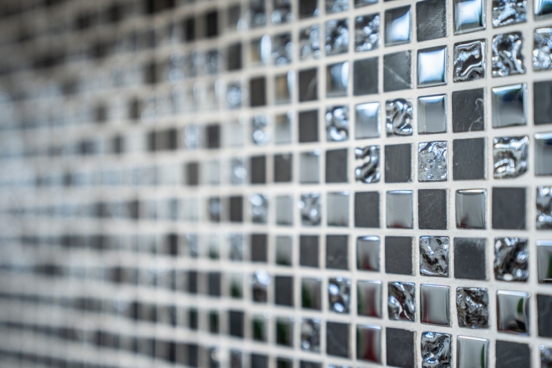 Échantillon manuel Carreau de mosaïque Translucide gris noir Mosaïque de verre Crystal pierre grise noire MOS92-0302_m