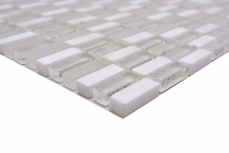 Échantillon manuel Carreau de mosaïque Translucide blanc Bâtons Mosaïque de verre Crystal pierre blanc mat MOS87-1401_m