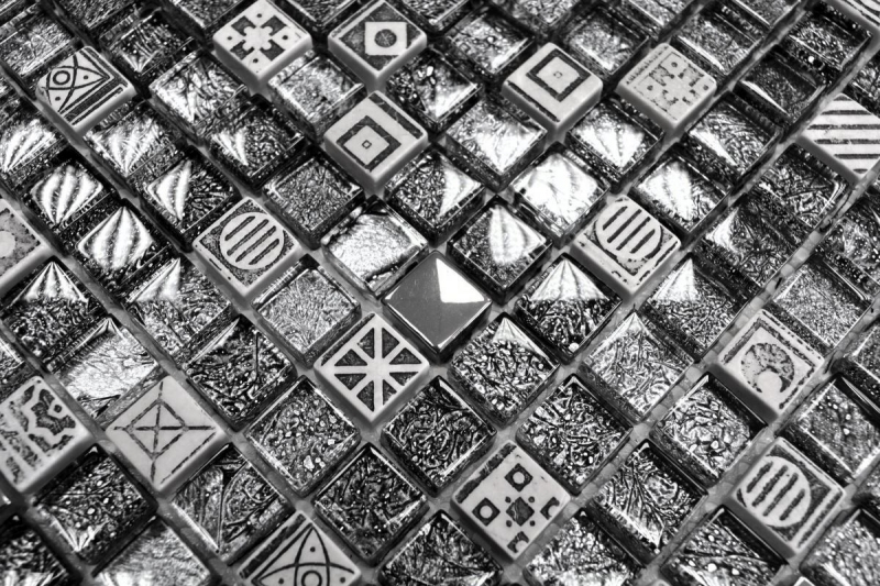 Échantillon manuel Carreau de mosaïque Translucide blanc argent noir Mosaïque de verre Crystal Pierre blanc argent noir structure MOS92-Z02EU_m