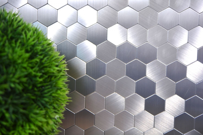 Motif manuel Carreau de mosaïque autocollant Aluminium argenté métal Hexagon métal MOS200-22MHX_m
