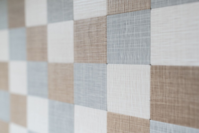 Motif manuel Carreau mosaïque autocollant aluminium crème beige gris métal aspect textile MOS200-2622_m
