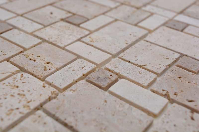 Échantillon manuel Carreau de mosaïque autocollant Travertin Pierre naturelle beige Combinaison de travertin beige MOS200-4CM14_m