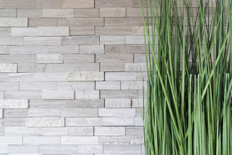 Échantillon manuel Carreau mosaïque autocollant Marbre pierre naturelle gris blanc cream pierre naturelle white wood MOS200-0120_m