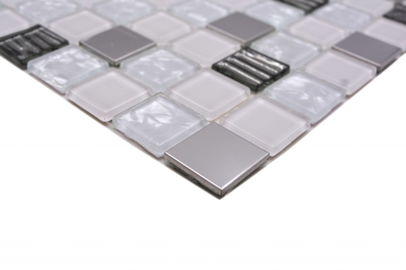 Motif manuel Carreau de mosaïque autocollant Translucide inox blanc Mosaïque de verre Crystal acier blanc verre MOS200-4CM24_m