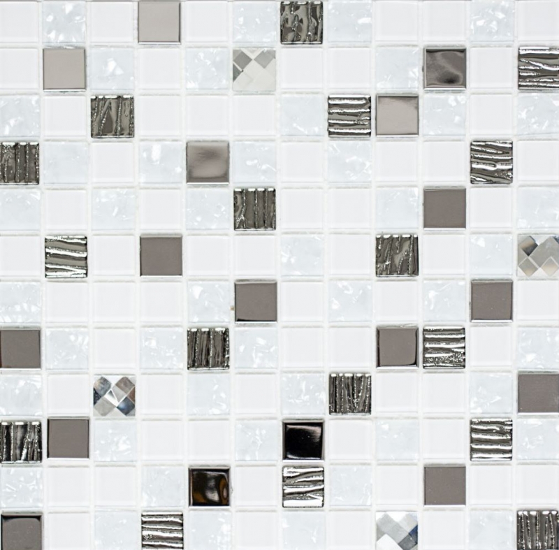Motif manuel Carreau de mosaïque autocollant Translucide inox blanc Mosaïque de verre Crystal acier blanc verre MOS200-4CM24_m