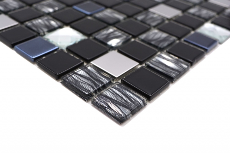 Motif manuel carreau de mosaïque autocollant translucide acier inoxydable noir mosaïque de verre Crystal acier noir verre MOS200-4CM26_m