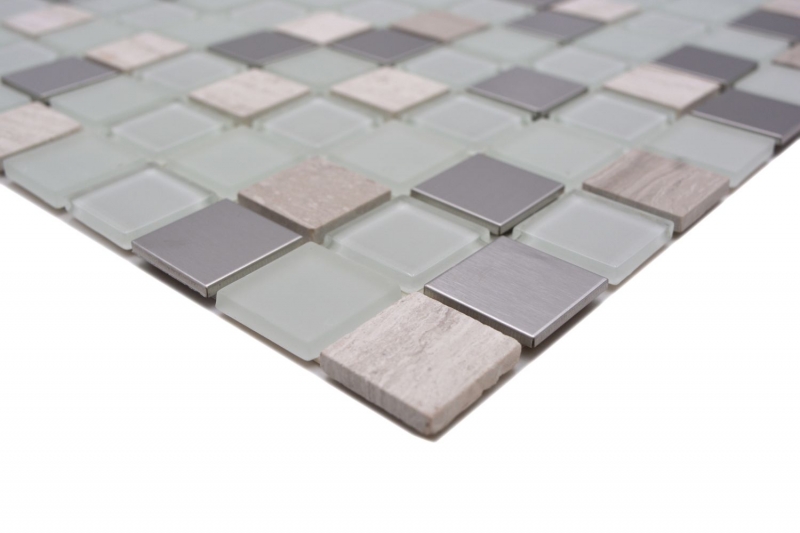 échantillon manuel carreau de mosaïque autocollant pierre translucide acier inoxydable blanc mosaïque de verre Crystal pierre acier blanc verre MOS200-4CM32_m