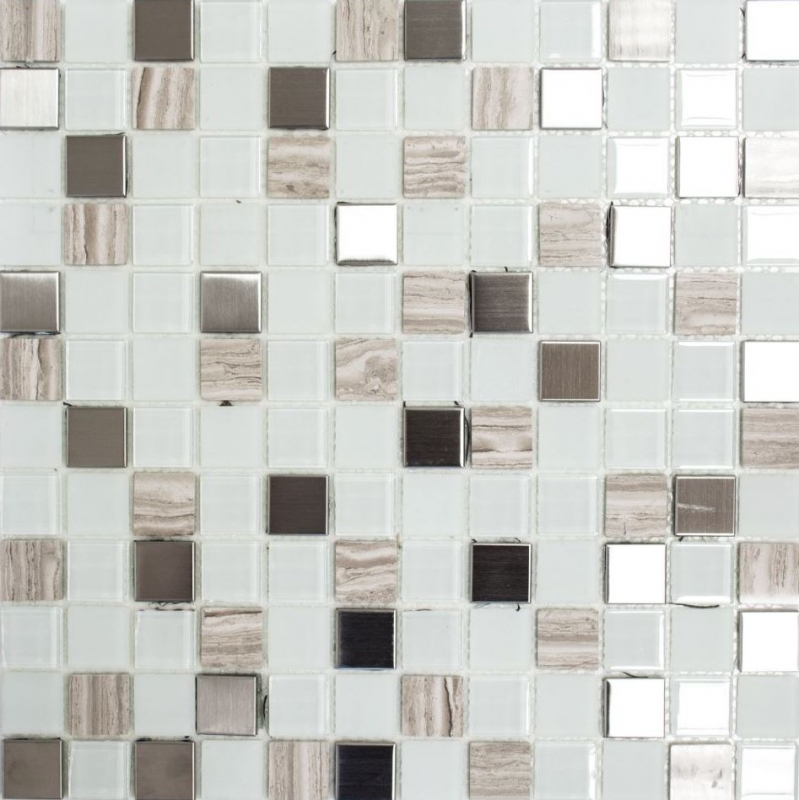 échantillon manuel carreau de mosaïque autocollant pierre translucide acier inoxydable blanc mosaïque de verre Crystal pierre acier blanc verre MOS200-4CM32_m
