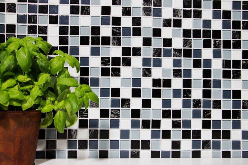 échantillon manuel carreau de mosaïque autocollant translucide blanc gris noir mosaïque de verre Crystal gris noir blanc essuyé MOS200-4CM28_m