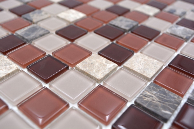 Échantillon manuel Carreau de mosaïque autocollant Translucide pierre beige marron Mosaïque de verre Crystal pierre beige marron emperador MOS200-4M352_m