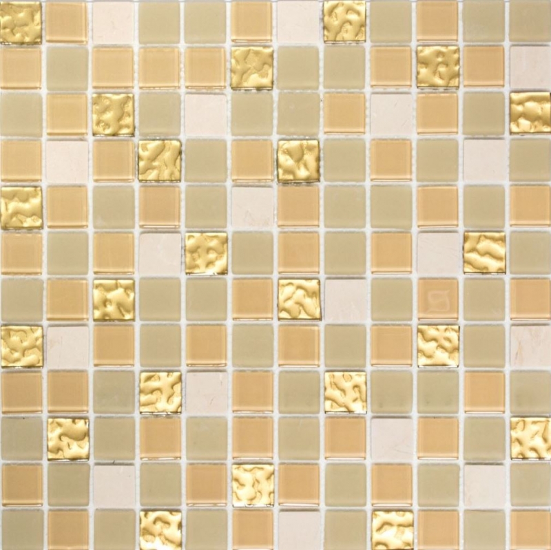 Échantillon manuel Carreau de mosaïque autocollant pierre translucide blanc or Mosaïque de verre Crystal pierre blanc mat or MOS200-4M362_m