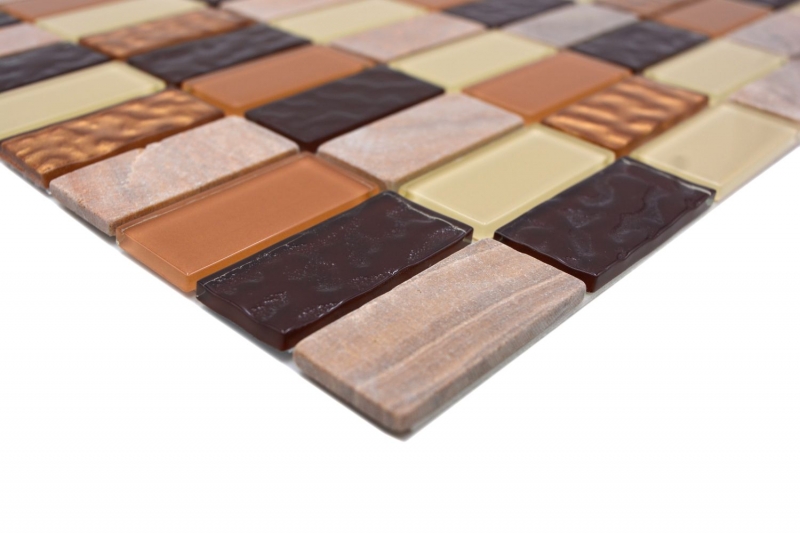Échantillon manuel Carreau de mosaïque autocollant Translucide pierre beige marron rectangle Mosaïque de verre Crystal pierre beige marron MOS200-4MS75_m