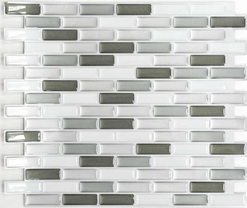 Échantillon manuel de carreaux de mosaïque autocollant vinyle film vinyle argenté blanc vinyle gris argenté oblong pack de 4 MOSVinyl-24086_m