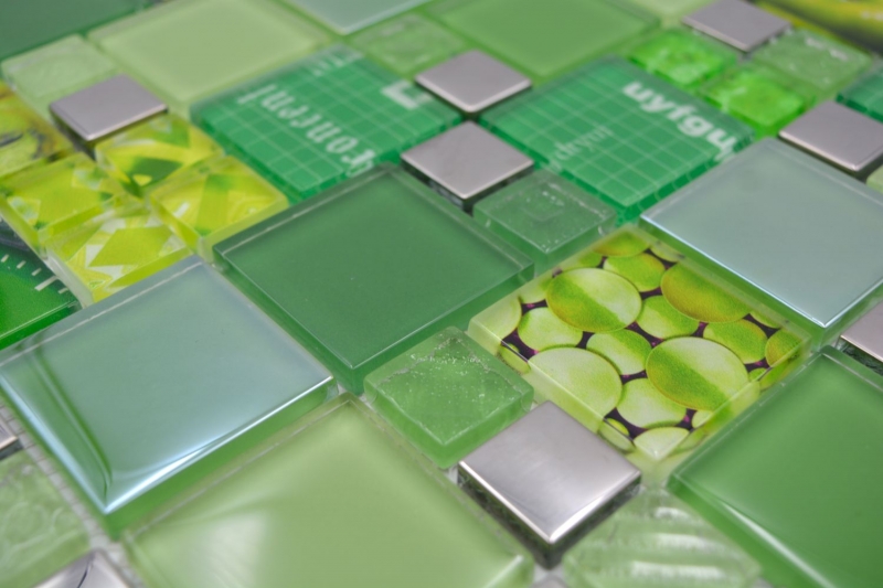 Motif main Mosaïque transparente Crystal Mosaïque de verre argent vert mur carrelage cuisine douche salle de bain MOS88-0517_m