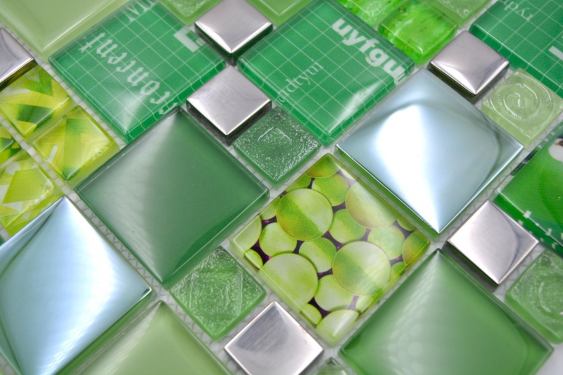 Motif main Mosaïque transparente Crystal Mosaïque de verre argent vert mur carrelage cuisine douche salle de bain MOS88-0517_m