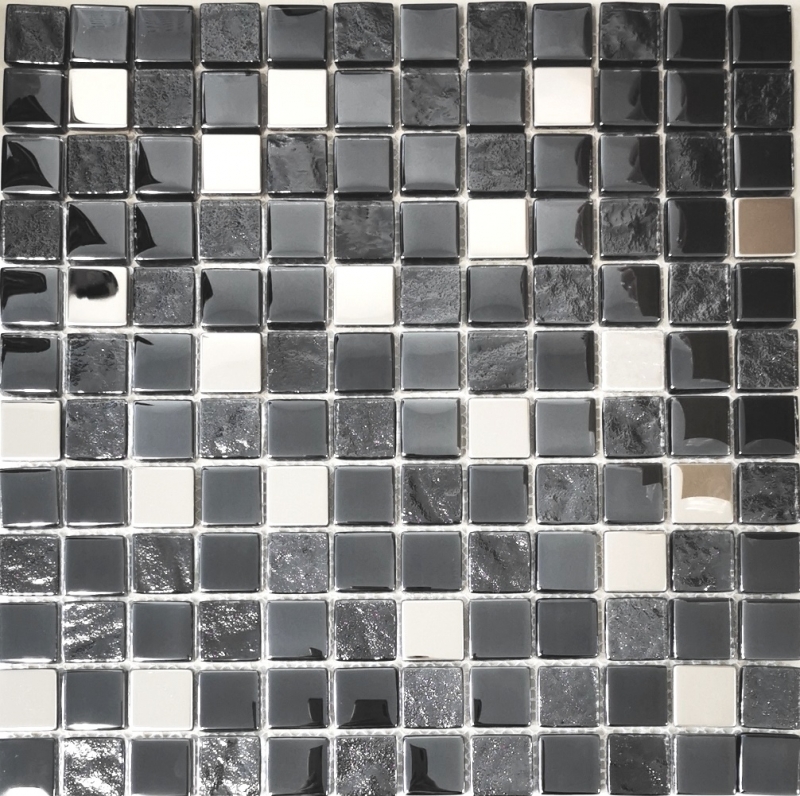 Motif main inox translucide Mosaïque de verre Anthracite argenté bleu miroir carrelage cuisine salle de bain MOS88-0322_m
