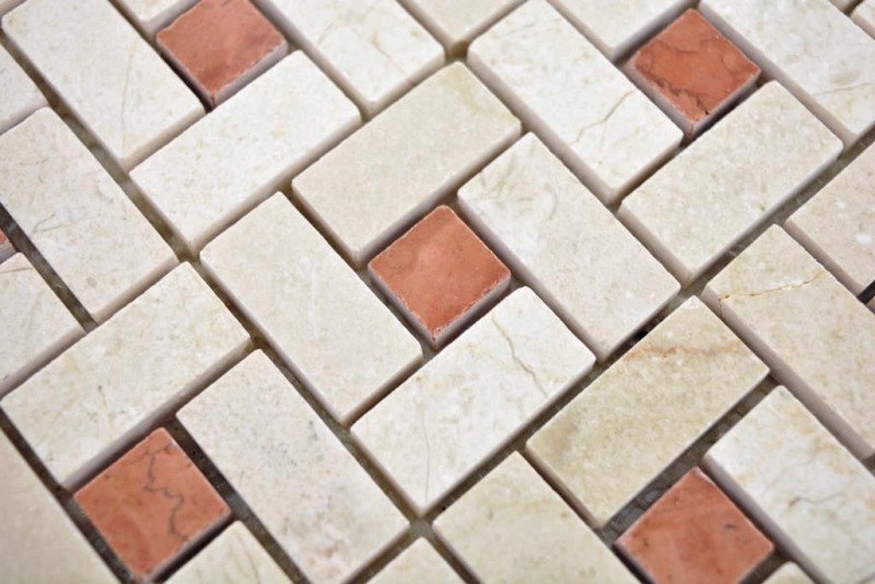 Échantillon manuel de mosaïque de marbre Roue pierre cremarfil rose poli Mosaïque de marbre Roue pierre cremarfil rose MOS88-B17_m