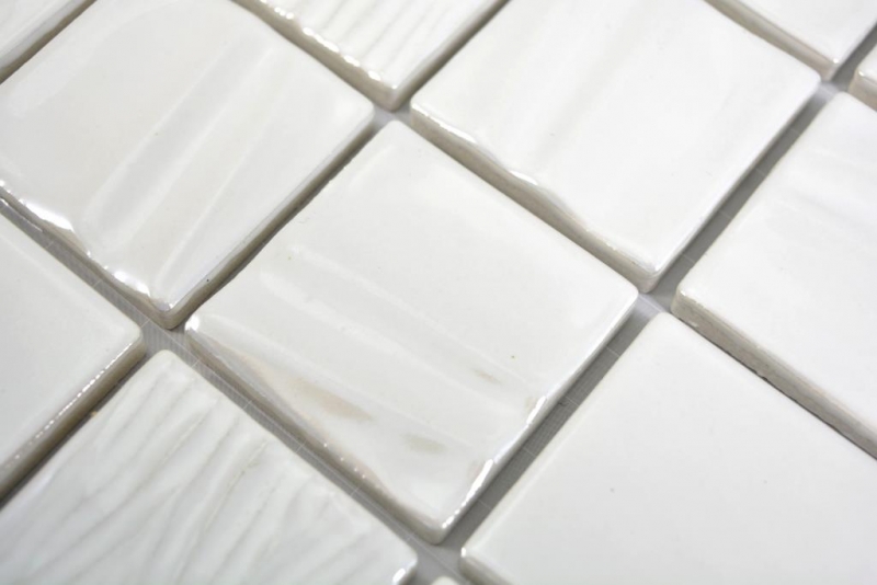Motif manuel Mosaïque céramique Kanaan blanc plain Carreau de mosaïque murale Miroir de carrelage cuisine salle de bain MOS14-0111_m