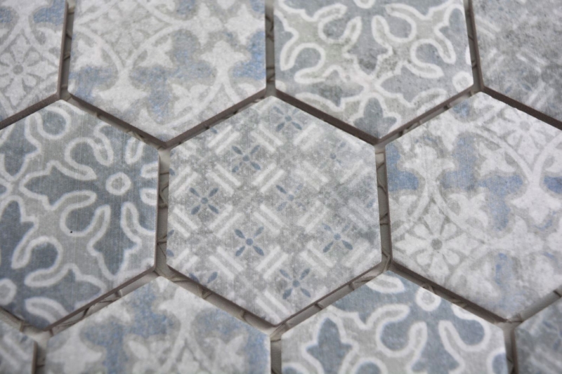 Motif main Mosaïque céramique Hexagone bleu Carreau de mosaïque murale Carrelage cuisine salle de bain MOS11H-0004_m