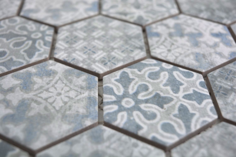 Motif main Mosaïque céramique Hexagone bleu Carreau de mosaïque murale Carrelage cuisine salle de bain MOS11H-0004_m